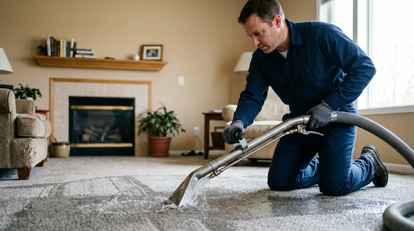 Water damage restoration technician working near Hill City, KS
